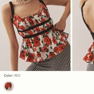 Anthropologie Floral Red Women's Top